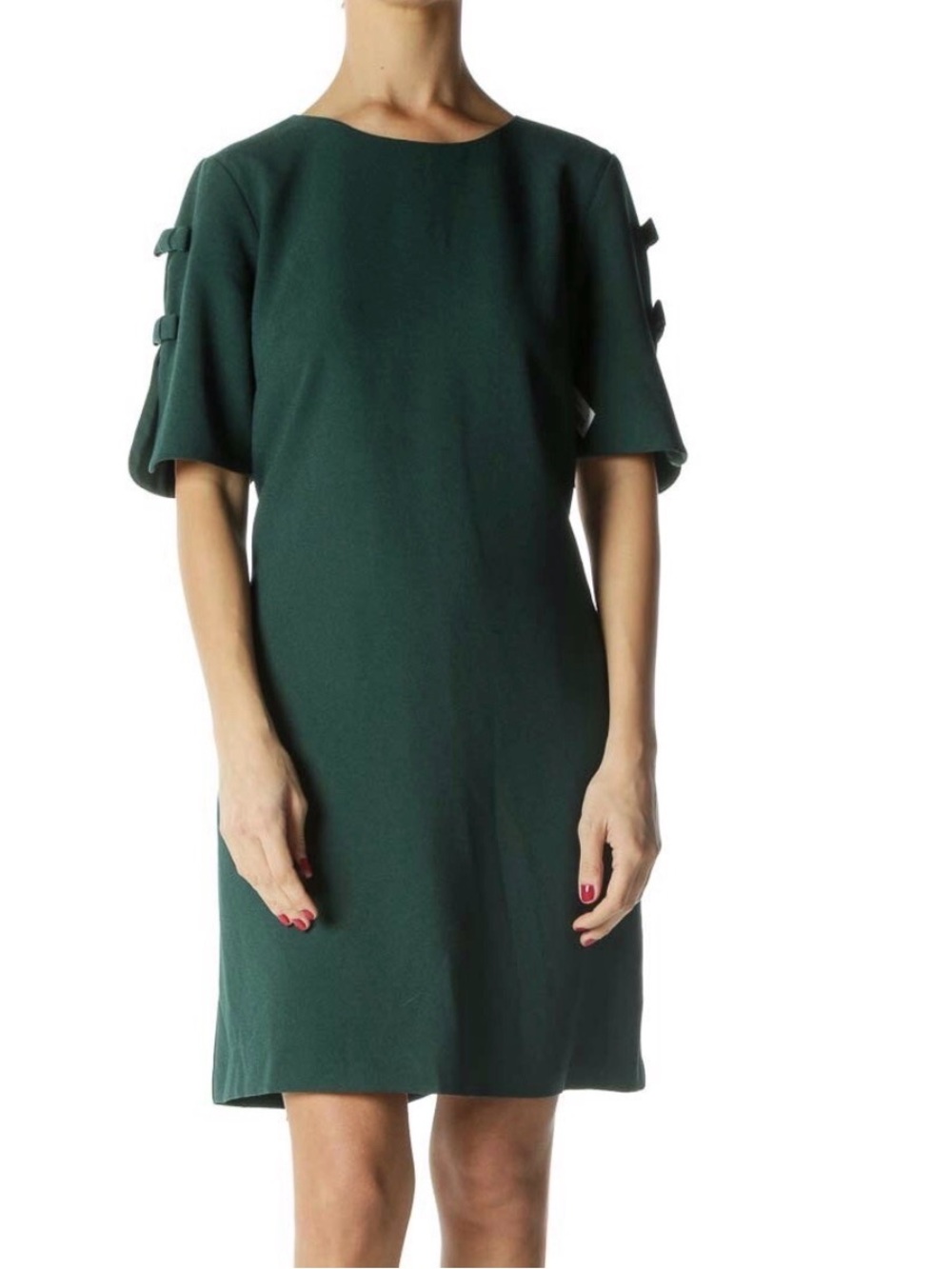 Vince Camuto Dark Green Short Sleeve Shift Dress with Sleeve Bow Details